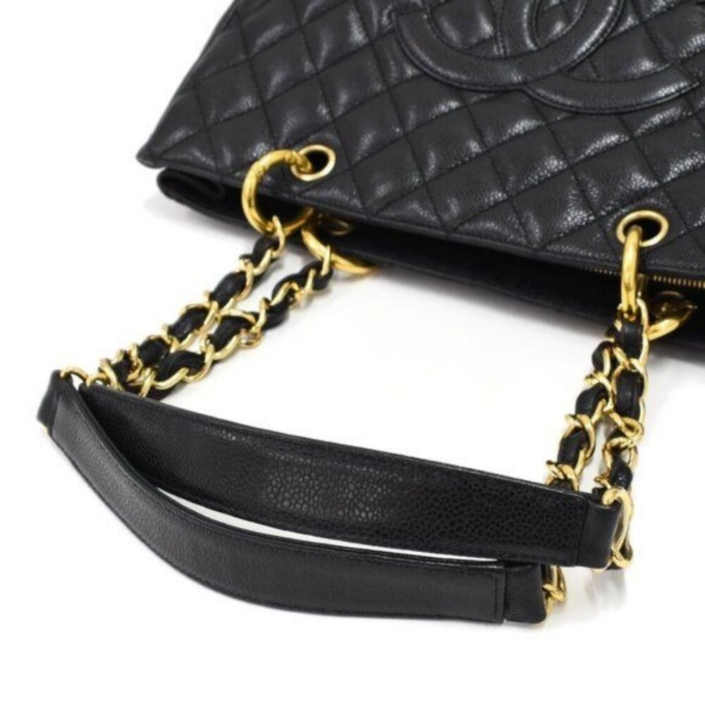 Authentic Chanel GST Caviar Grand Shopping Tote Quilted Shoulder Bag Black Chain - Picture 6 of 16